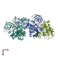 PDB entry 6ae3 coloured by chain, top view.