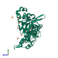 PDB entry 6aec coloured by chain, side view.