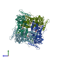 PDB entry 6aei coloured by chain, side view.