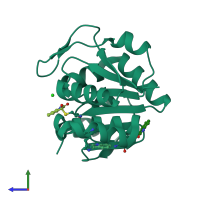 PDB entry 6af9 coloured by chain, side view.