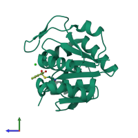 PDB entry 6afa coloured by chain, side view.