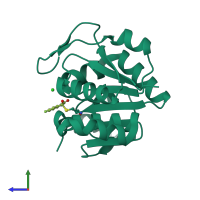 PDB entry 6afc coloured by chain, side view.