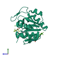 PDB entry 6afe coloured by chain, side view.