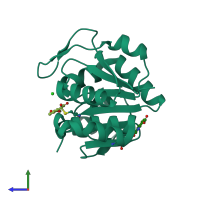 PDB entry 6aff coloured by chain, side view.