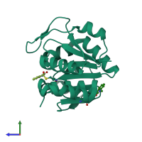 PDB entry 6afg coloured by chain, side view.