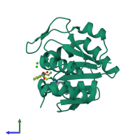 PDB entry 6afj coloured by chain, side view.