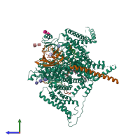 PDB entry 6agf coloured by chain, side view.