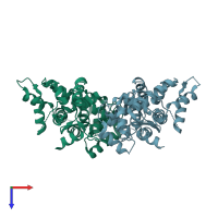 PDB entry 6agh coloured by chain, top view.