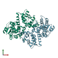 PDB entry 6agi coloured by chain, front view.