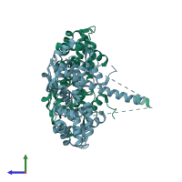 PDB entry 6agj coloured by chain, side view.