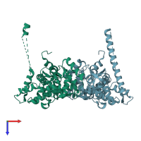 PDB entry 6agj coloured by chain, top view.
