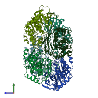 PDB entry 6agq coloured by chain, side view.
