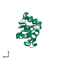 PDB entry 6agy coloured by chain, side view.
