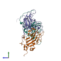 PDB entry 6aj2 coloured by chain, side view.