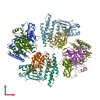 PDB entry 6aj4 coloured by chain, front view.