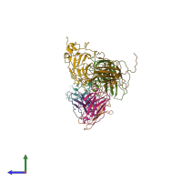 PDB entry 6aj9 coloured by chain, side view.