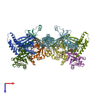 PDB entry 6ajl coloured by chain, top view.