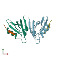 PDB entry 6ak2 coloured by chain, front view.