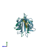 PDB entry 6ak2 coloured by chain, side view.