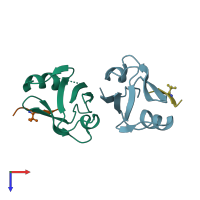 PDB entry 6ak2 coloured by chain, top view.