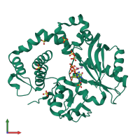 PDB entry 6ak5 coloured by chain, front view.