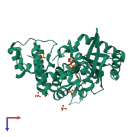 PDB entry 6ak5 coloured by chain, top view.