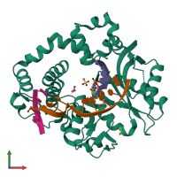 PDB entry 6ak8 coloured by chain, front view.