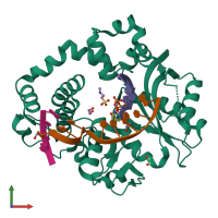 PDB entry 6ak9 coloured by chain, front view.