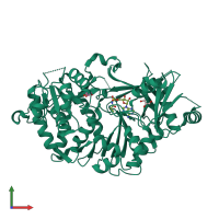 PDB entry 6akd coloured by chain, front view.
