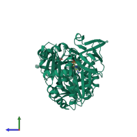 PDB entry 6akd coloured by chain, side view.