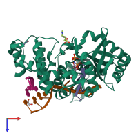 PDB entry 6akh coloured by chain, top view.