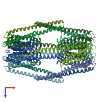 PDB entry 6aki coloured by chain, top view.
