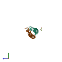 PDB entry 6akm coloured by chain, side view.