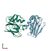 PDB entry 6akn coloured by chain, front view.