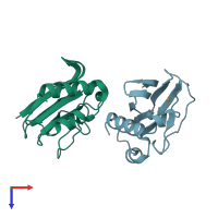 PDB entry 6akn coloured by chain, top view.