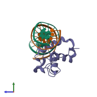 PDB entry 6ako coloured by chain, side view.