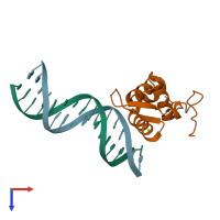 PDB entry 6akp coloured by chain, top view.