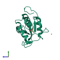 PDB entry 6akv coloured by chain, side view.