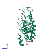 PDB entry 6alb coloured by chain, side view.