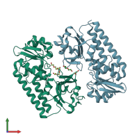 PDB entry 6all coloured by chain, front view.