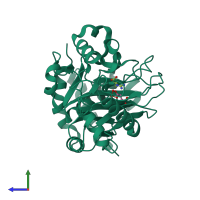 PDB entry 6alo coloured by chain, side view.