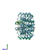 PDB entry 6alz coloured by chain, side view.