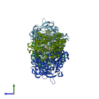 PDB entry 6amh coloured by chain, side view.