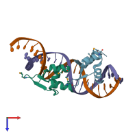 PDB entry 6amk coloured by chain, top view.