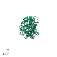 PDB entry 6amn coloured by chain, side view.