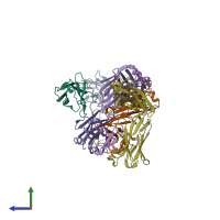 PDB entry 6ani coloured by chain, side view.