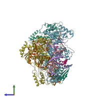 PDB entry 6anq coloured by chain, side view.