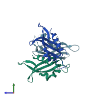 PDB entry 6anw coloured by chain, side view.