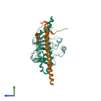 PDB entry 6ao5 coloured by chain, side view.