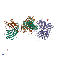 PDB entry 6aod coloured by chain, top view.